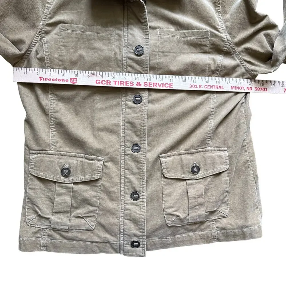 Sahalie Cord Corduroy Jacket L Large Brown Button Zip Pockets Cotton Stretch